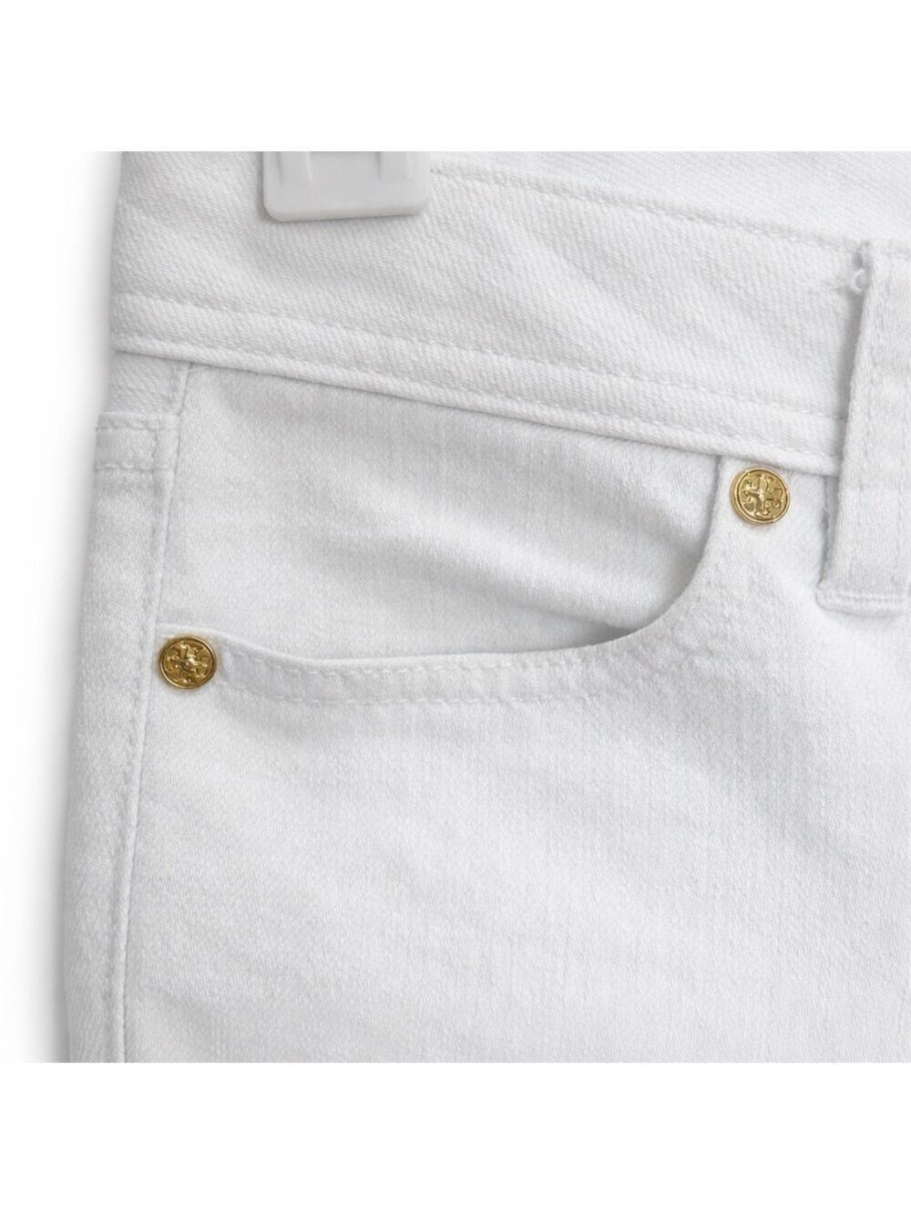 Tory Burch White Super Skinny Low Rise Stretch Jeans Gold Logo Size 25 - Picture 3 of 10